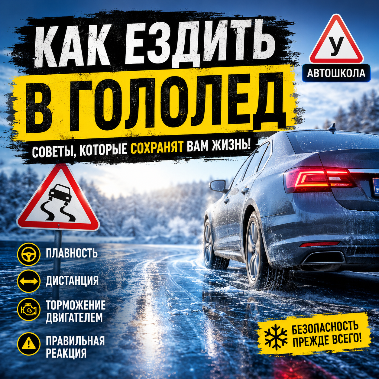 Как ездить в гололед